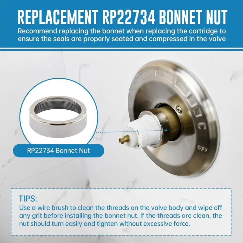 RP22734 Bonnet Nut, Compatible with R10000 and Single-Handle Shower Valves, Durable Brass Construction, Le