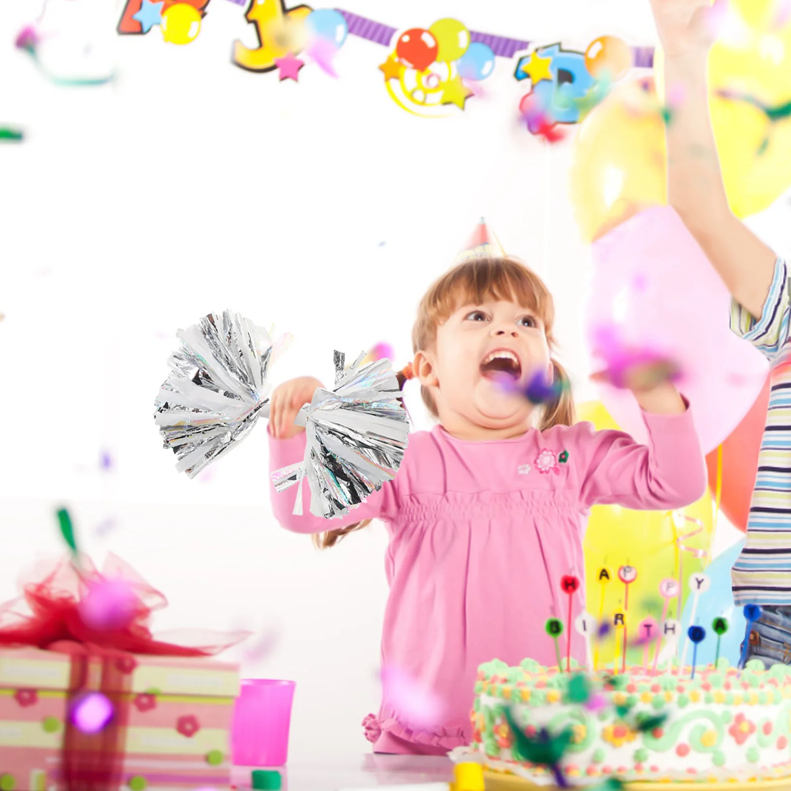 

2pcs Cheer Poms Lightweight Plastic Pom Poms Silver For Kids Adults Dance Team Accessories Cheerleading Competition Party Event