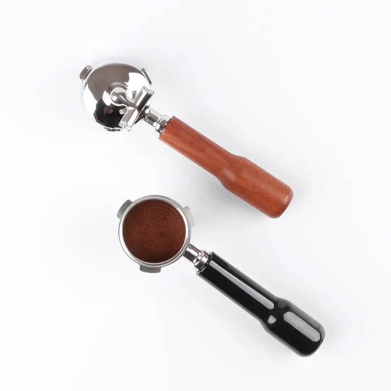 Custom Solid Wood Stainless Steel Three Lug Portafilter Handle Coffee Machine Accessory