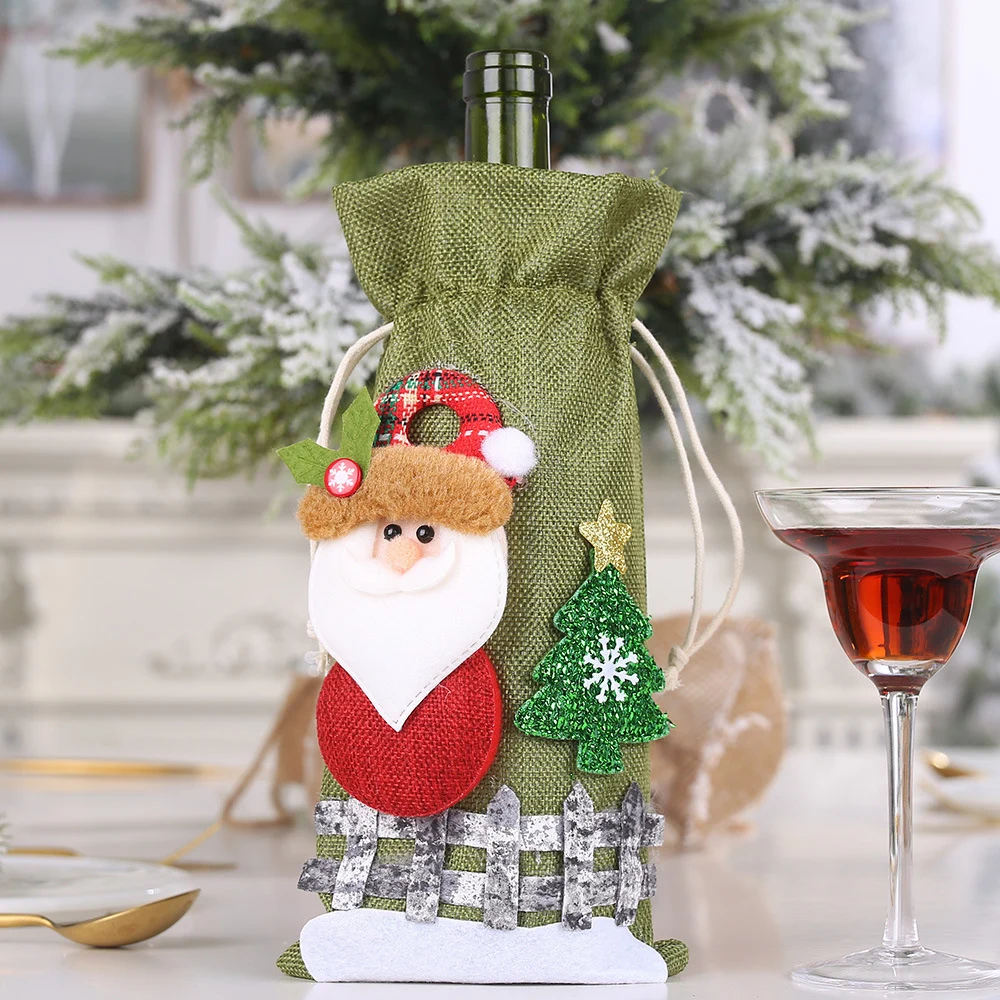 Christmas Theme Wine Bottle Covers Snowman Santa Claus Bag New Year Table Decor Champagne Bottle Cover Sleeve Party Decoration