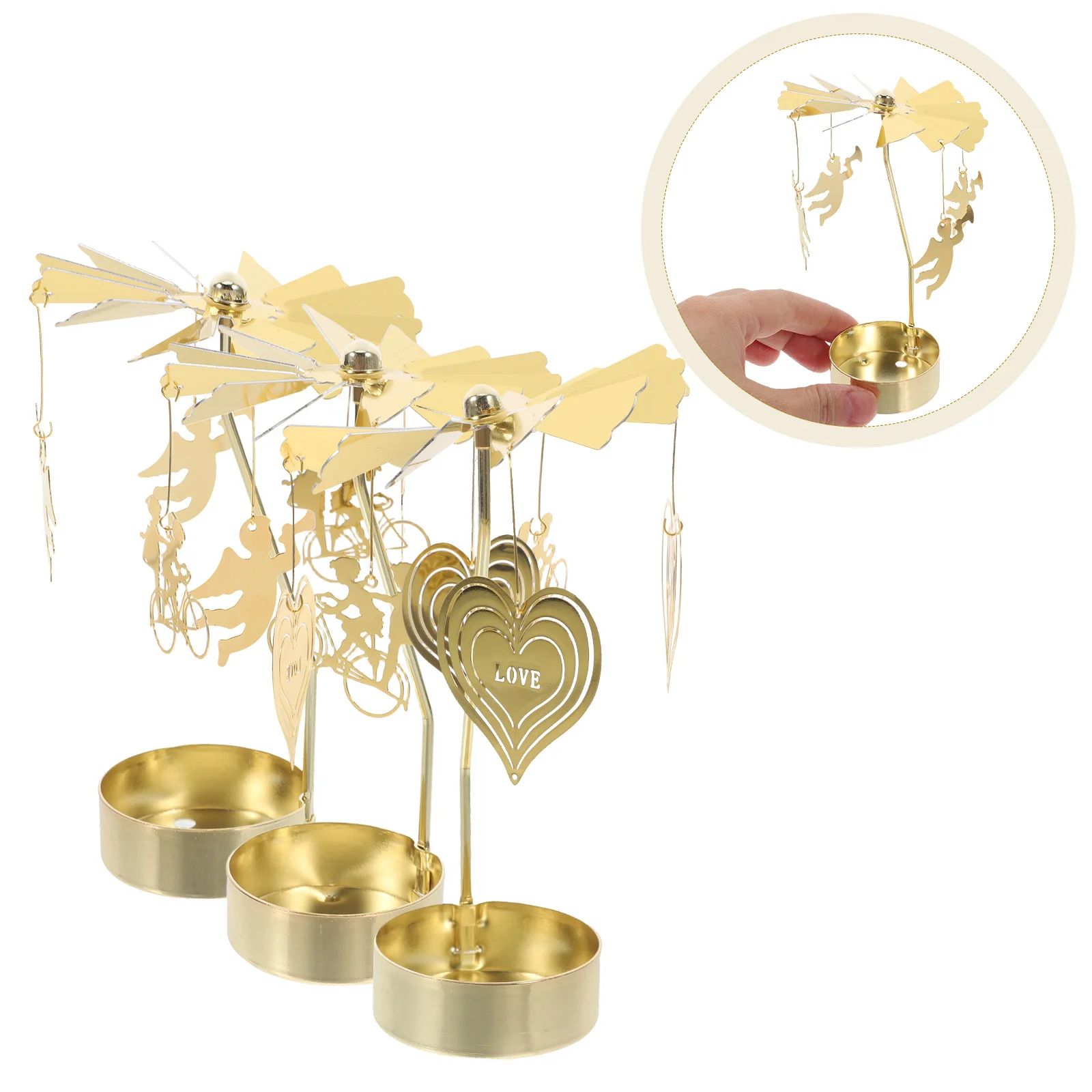 

3Pcs Spinning Holder Rotating Tea Light Stand Metal Desktop Ornament Romantic Decoration for Valentine's Day Wedding