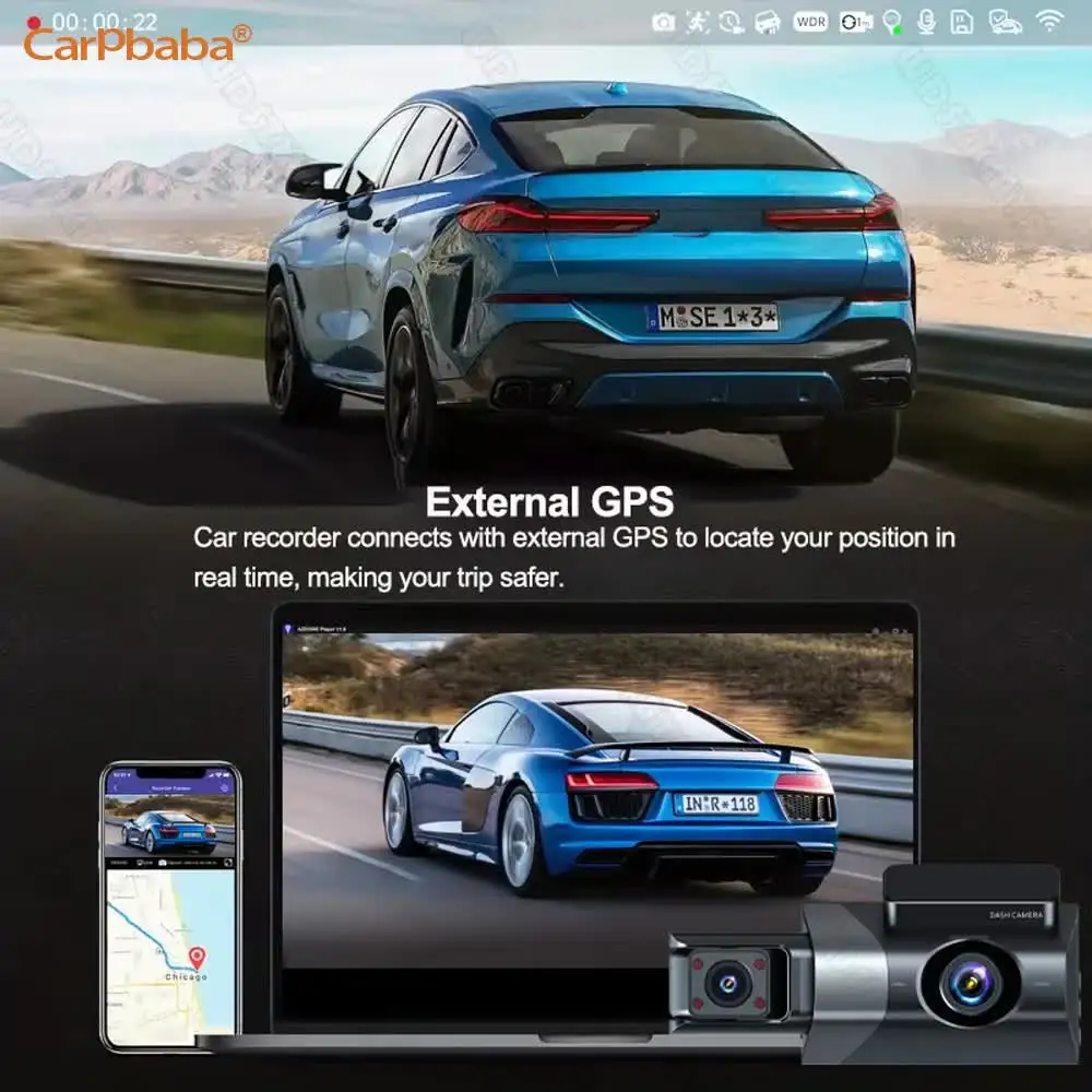 4K Car DVR 2/3-Channel Front Inside Rear View Camera GPS WIFI Black Box Dash Cam For Cars Video Recorder Vehicle Car Accessories