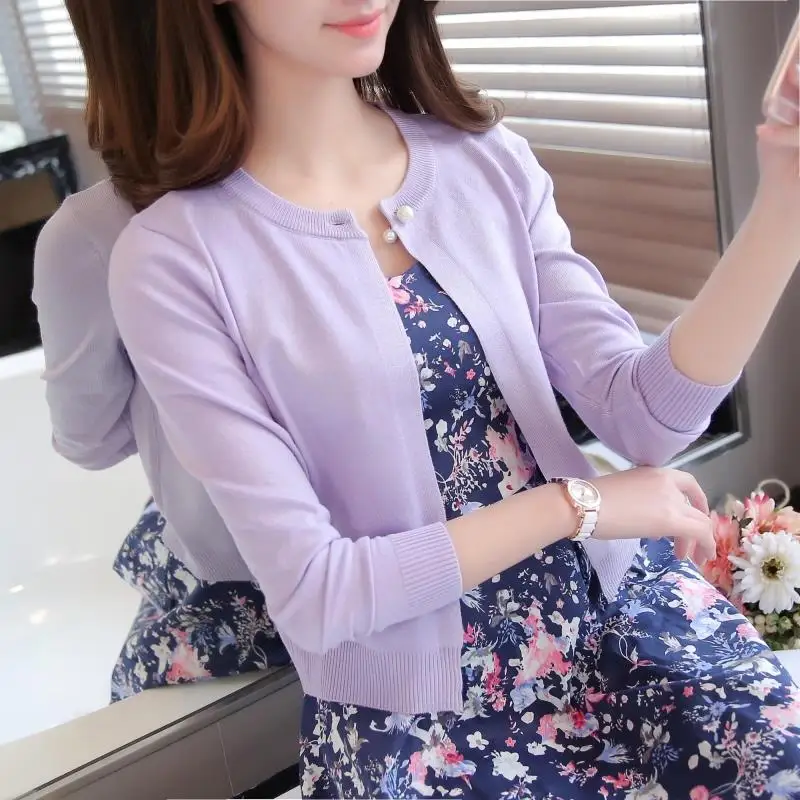 2024 Spring  sweater cardigan dress sunscreen shawl thin coat a long sleeved sweater sweater girl summer air conditioning Blue