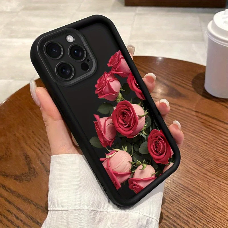 เคสโทรศัพท์ลายดอกกุหลาบสีแดงสุดสร้างสรรค์ เหมาะสำหรับ iPhone 17 16 15 14 13 12 11 Pro/Max/Plus ป้องกันการตกกระแทกและกันแรงสั่นสะเทือน