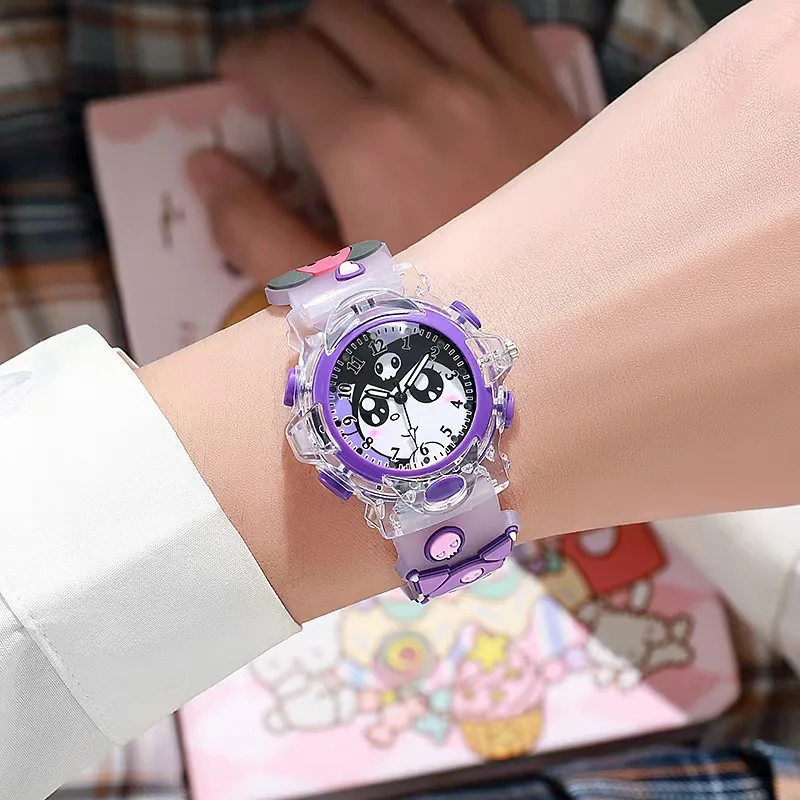 Sanrio Watch Melody Cinnamoroll Children LED Luminous Watch Kuromi Hello Kitty Student Wrist Watch Kids Birthday Gift Toy