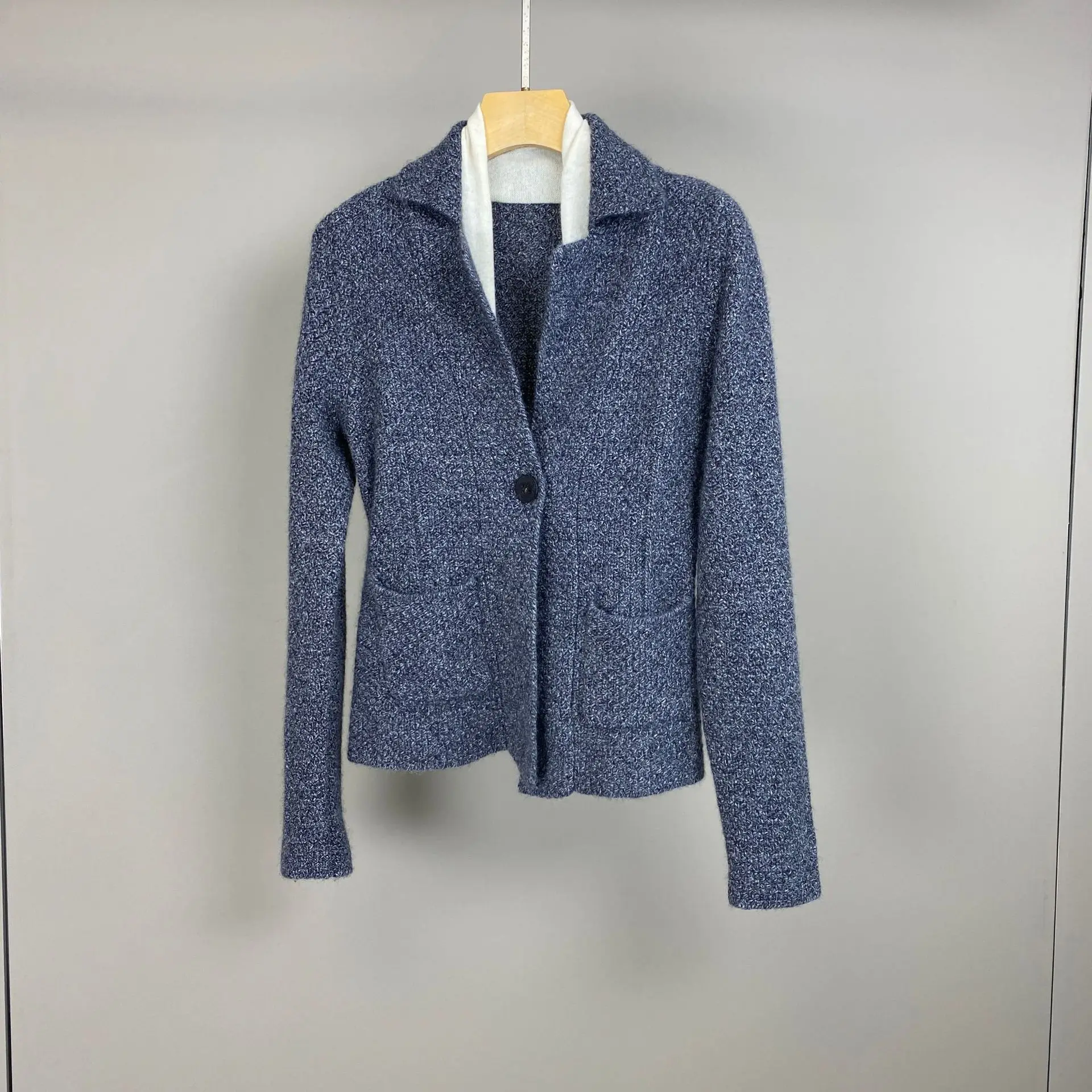 

Осень/зима 2022, новый ретро-стиль, двухсекционный кашемировый кардиган с цветными блоками и лацканами на одной пуговице для женщин