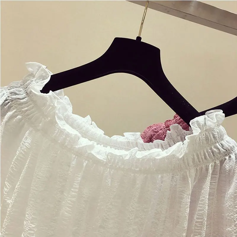 Jersey negro informal de gasa con mangas abullonadas y cuello oblicuo, blusa para mujer, camisa, ropa femenina, Tops, blusas cortas de moda, primavera 2026