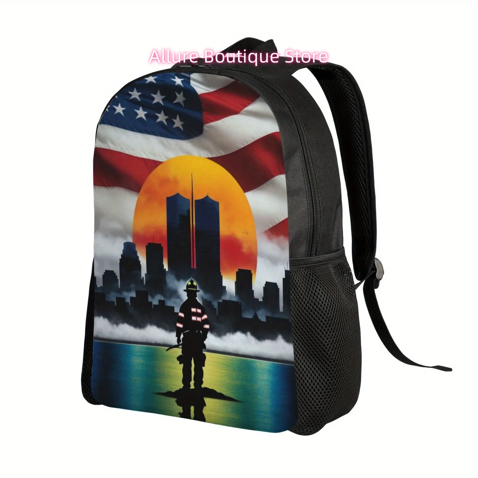 Fireman Under City Print Lightweight Adjustable Backpack For Men Women, Perfect For Independence Day, Large Capacity Laptop Bag