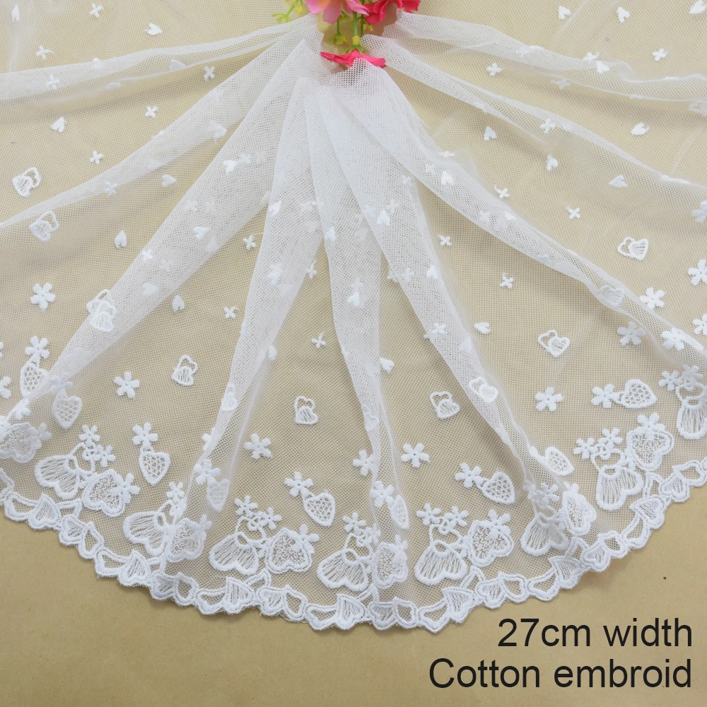 27cm Big Width White Cotton Embroidery Lace French Ribbon Fabric Guipure Diy Trim Warp Knitting Sewing Wedding Accessories#3012