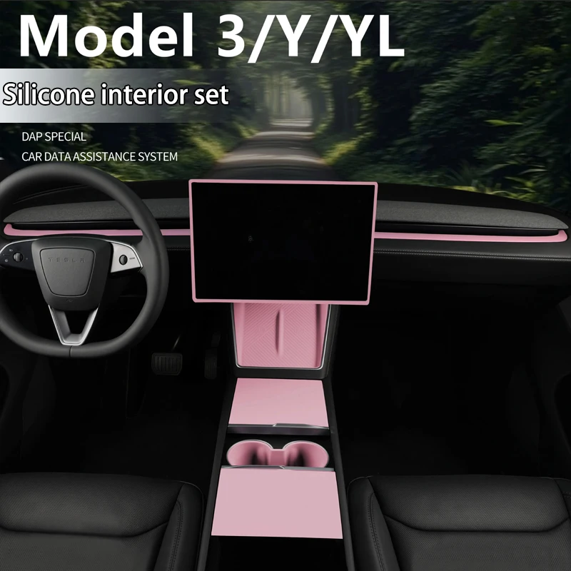 Für Tesla Model Y/YL/3 Highland Mittelkonsole Kabelloses Lade-Silikonpad Getränkehalter-Matte Rutschfeste Rosa Zubehörteile – Detail 1