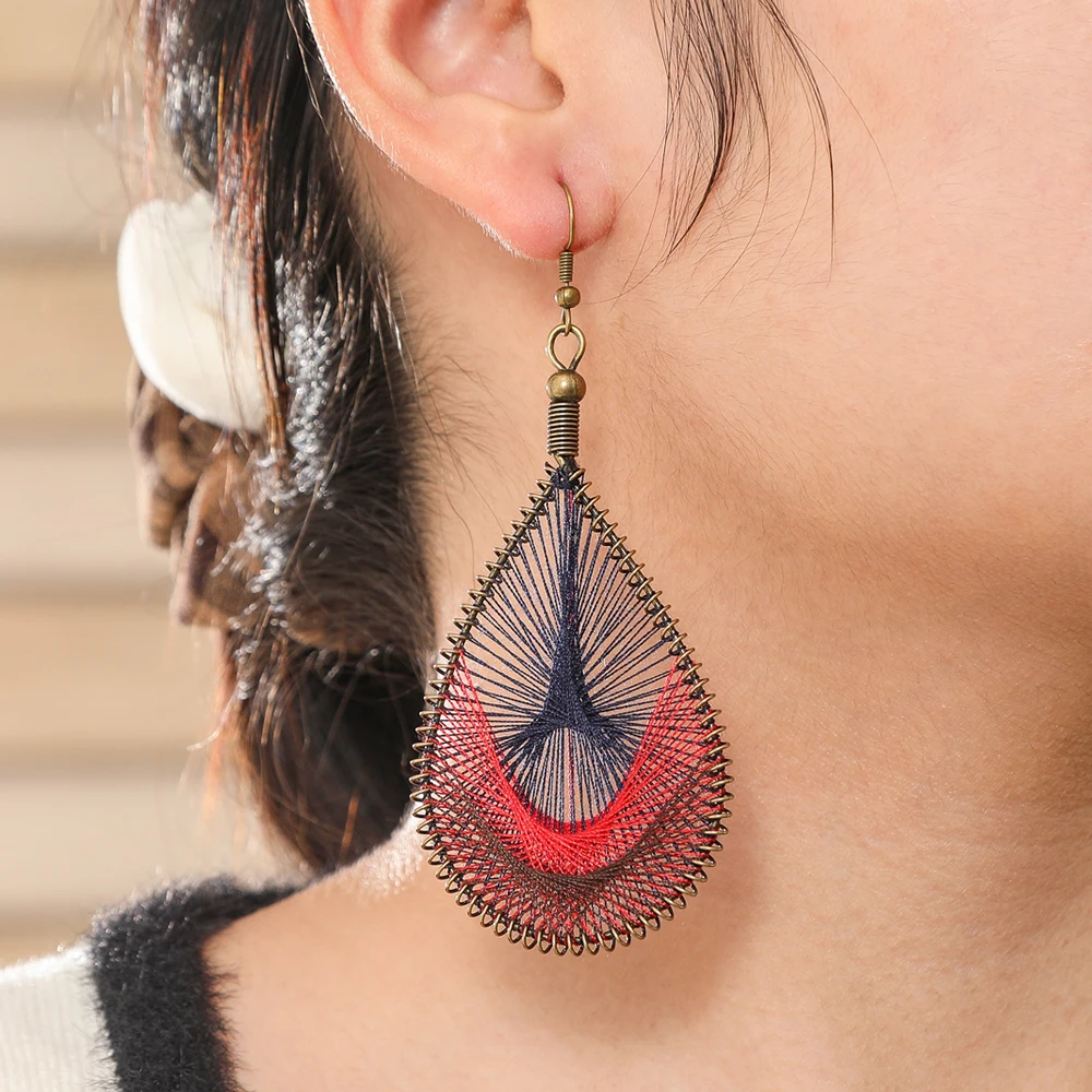 Women Vacation Style Earrings Set Wnding Silk Geometric Statement Dangle Earrings Beaded Design Daily Wear Work Parties Gifts
