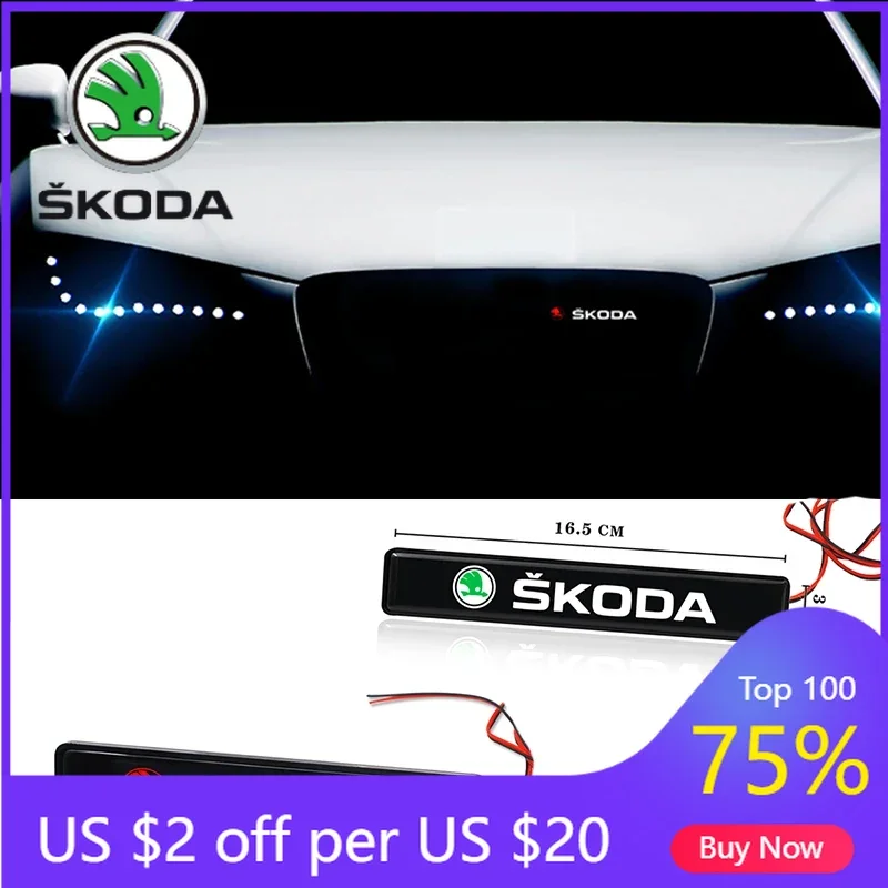 

For SKODA Car LED Emblem for Skoda Fabia 1 Rapid Octavia 2 A7 Tour RS Kodiaq Superb Kamiq Yeti Karoq Front Grille Badge Light De