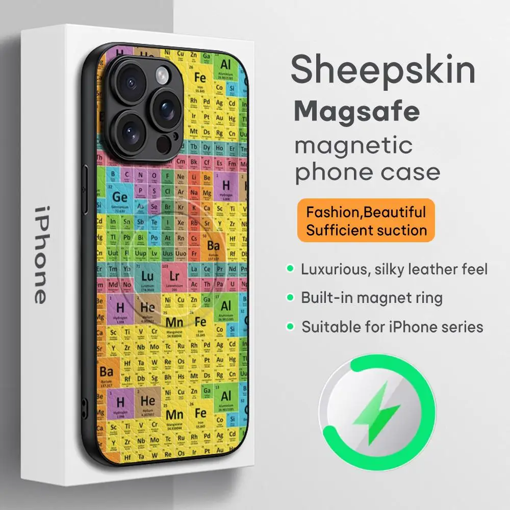 Chemistry Periodic Table Science Phone Case For iPhone 16 15 14 13 12 11 Plus Pro Max  High-end Luxury Magsafe Sheepskin