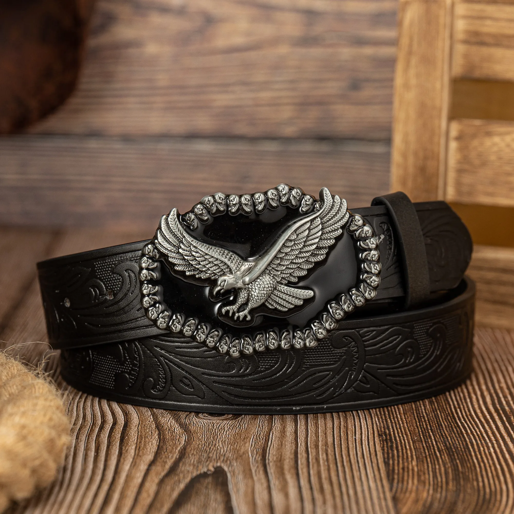 النسر القديم النسر الأسود شخصية لوحة كبيرة مشبك الاتجاه كل شيء نمط ذيل النسر بو النقش للقيام بحزام الزر القديم #6