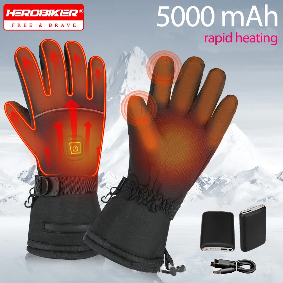 

Зимние перчатки с электроподогревом для мужчин и женщин, перезаряжаемые, самонагревающиеся, для мотоцикла, лыж, альпинизма, походов, водонепроницаемые, с функцией подогрева рук