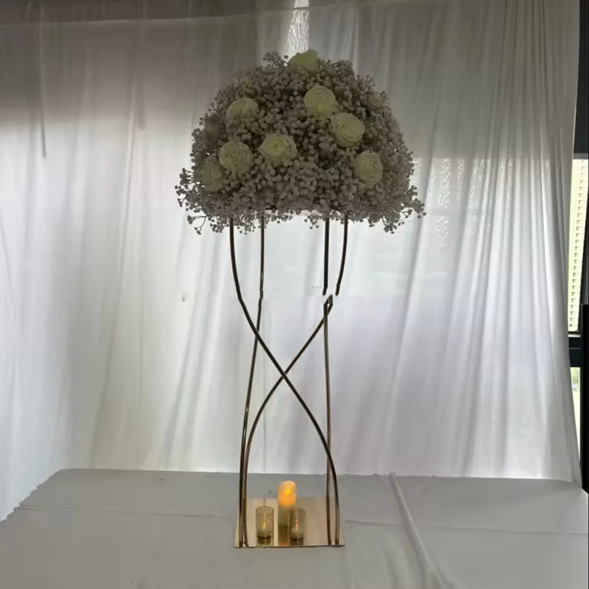 10pcs)Tall Vases Gold Metal Wire Flower Stand Road Lead Wedding Floral Stand Pillar Vase Centerpiece Column Rack 1487