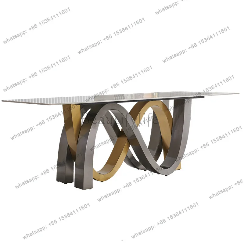 

Italian light luxury dining table simple rectangular stainless steel large apartment dining table