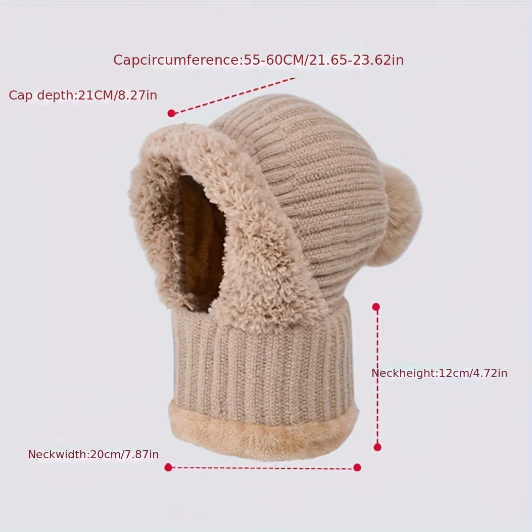RIGWARL Women\'s Winter Acrylic Knit Hat Scarf Combo Thermal Cashmere Neck Warm Ski Windproof Hat Thick Plush Beanies Outdoor