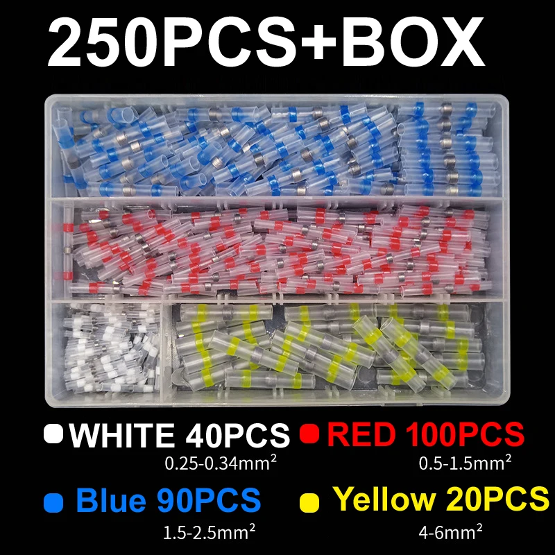 250PCS Welding Ring Heat Shrink Terminal IP67 Waterproof, Electrical Equipment Connection  Tube Wire Cable Splice Connector Term