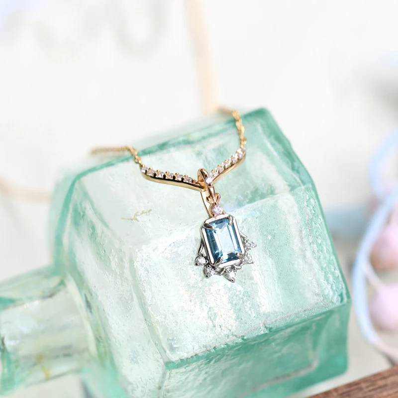 LAMOON Vintage Natrual Blue Topaz Gemstone Pendant Necklcace For Women Luxury Bijou 925 Sterling Silver Gold Plated Fine jewelry