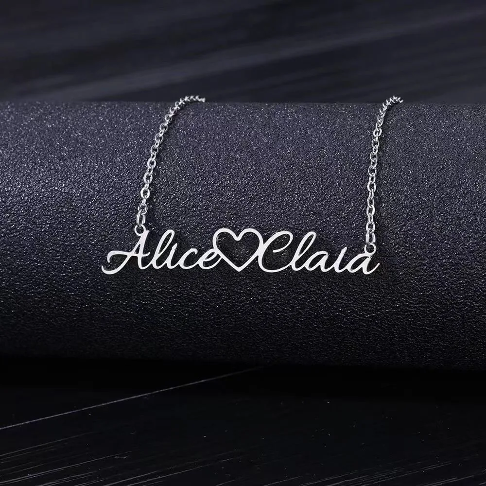 Customized Double Name Love Necklace Pendant Personalized Stainless Steel Clavicle Chain Necklace Couple Jewelry Gift Wholesale