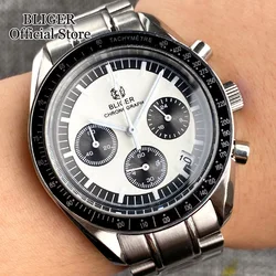 BLIGER Quartz 40mm Chronograph Multifunction Watch Men VK63 Movement Black White Dial Stainless Steel Strap Montre homme