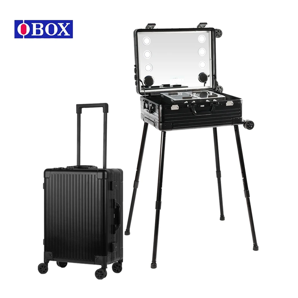 OBOX Makeup Case Cosmetic Box With Led Light Mirror Bluetooth Black Large Capacity Beauty Station Can Play Music