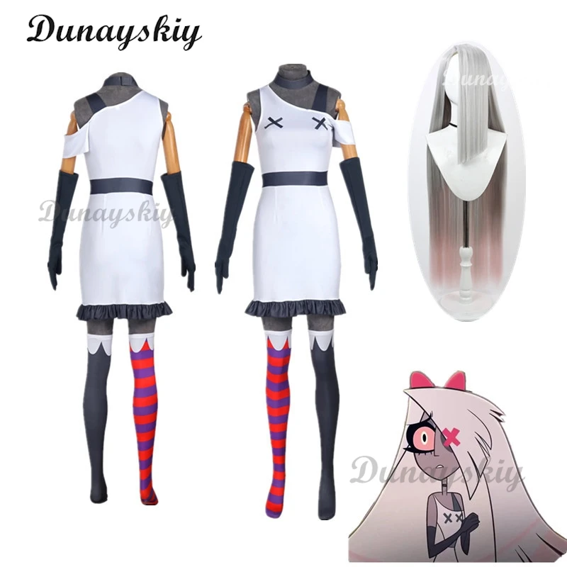 Anime Vaggie sukienka Cosplay kostium peruka akcesoria diabeł Radio Demon seksowne mężczyźni kobiety karnawał Halloween komplet