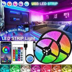 Светодиодная лента RGB с USB-разъемом, гибкая LED полоска для подсветки телевизора, комнатное декоративное освещение, 1-30 м, 5 В