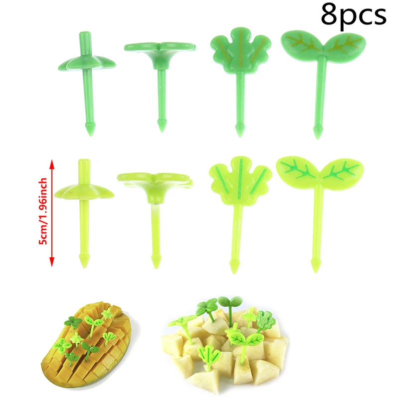 【8pcs Fruit Fork Toothpick Leaves Lunch Box Bento Salad Tiny Fork Cake For Kids】