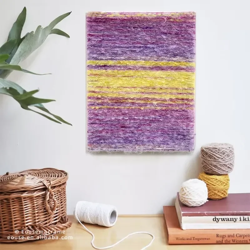 Modern Wall Art New Arrival Hand-Weaving Macrame Rectangle Wall Hanging Landscape Pattern Cotton Decorative Art Style for