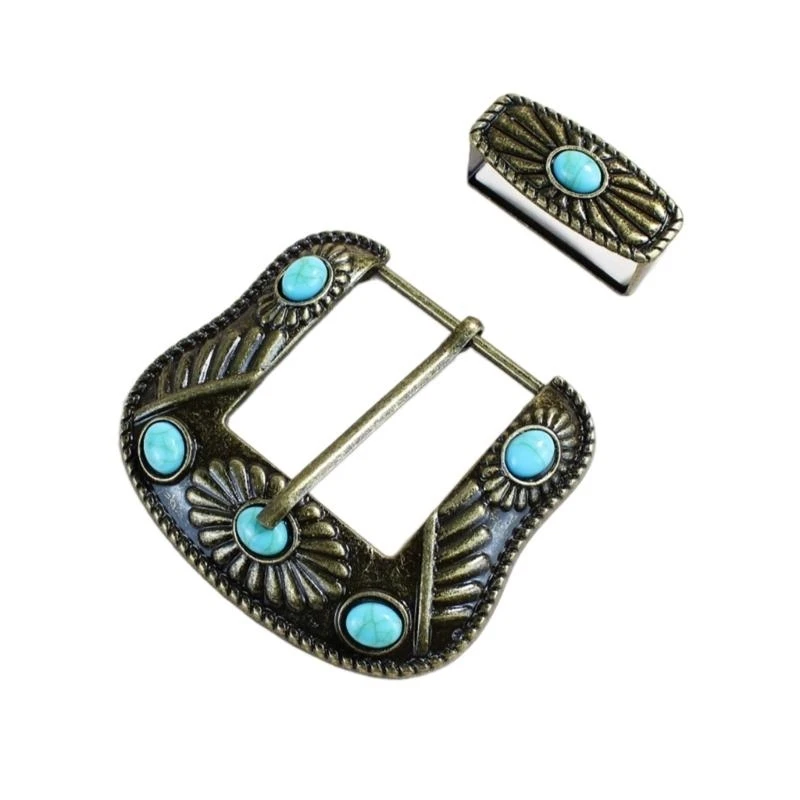 340D Vintage Carved Turquoise Belt Buckle for Jeans Pants Belt Pin Buckle Belt Buckle Replacement for 1.5inch Width Waistbelt