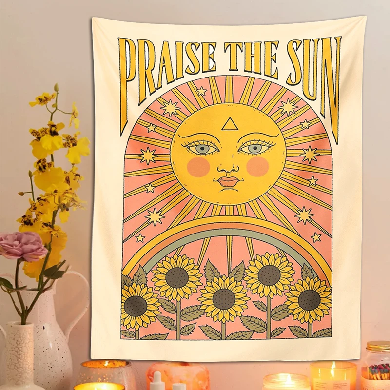 Praise The Sun Tapestry Mandala Sun Moon Wall Hanging  Asthetic Room Decor Carpet Living Room Witchcraft Home Decoration cloth