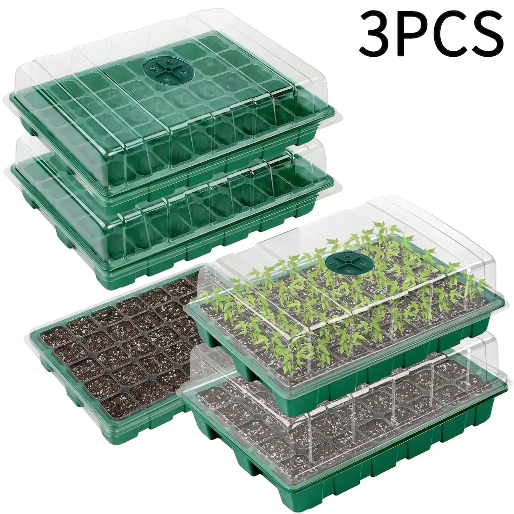 With Transparent Cover Greenhouse Kit With 3 Pcs Seed Tray 40 Holes Cell Propagator For Thickening Seedling Start And Growth