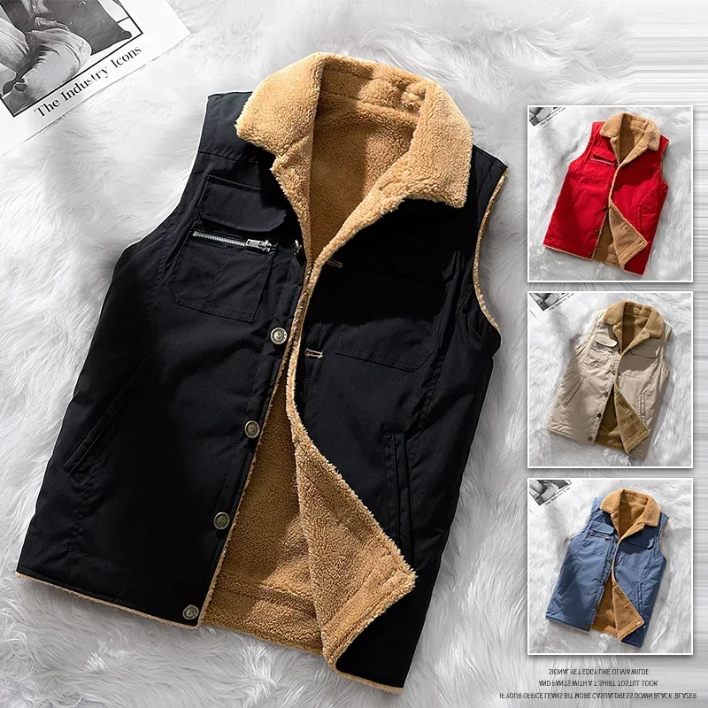 Men Thermal Waistcoat New Winter warm Corduroy Vest Men Warm Coat Stand Collar Sleeveless Jacket Thicken Cotton Padded