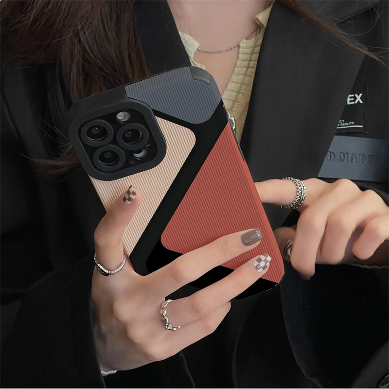 Patchwork Color Block Triangle Phone Case For iPhone 11 12 13 14 15 Pro Max 15 14plus 12 13Mini X XR XS Max 7 8 Plus Soft Cover