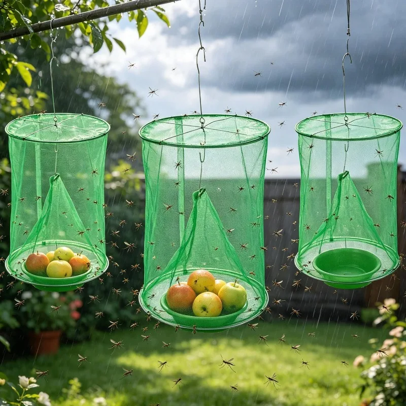 6/1PCS Ranch Hanging Catcher Reusable Fly Killer Mesh Cage Flies Catcher Bag Fly Repellent Outdoor Fly Traps for Horses Stable