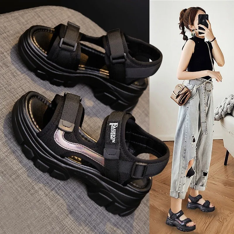 Daddy sports sandals soft-soled new summer platform muffin Roman beach casual women's shoes