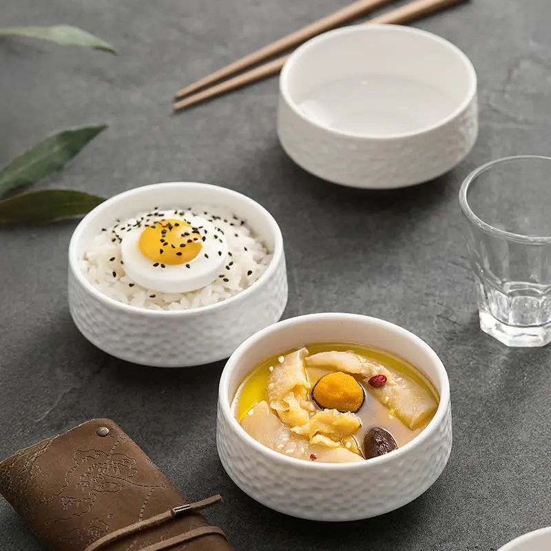 Golf White Porcelain Rice Bowl Soup Bowl, Exquisite Underglaze Colored Japanese Dessert Bowl, Dishwasher Microwave Compatible