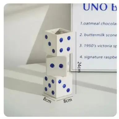 Creative Ceramic Dice Shape Vase Hand Drawn Desktop Flower Utensils Flower Arrangement Vase Hydroponic Vase Home Decor Ornament