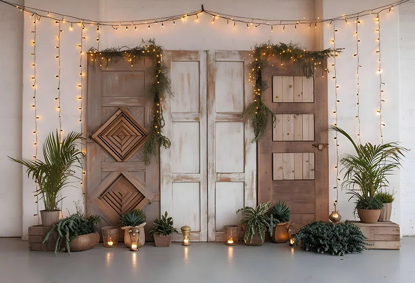 Mehofond Photography Background Boho Rustic Door Green Plants Kids Birthday Party Maternity Portrait Decor Backdrop Photo Studio