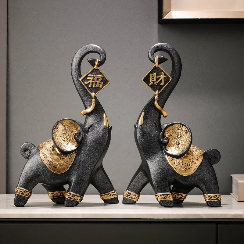 Elephant pair lucky home entrance TV cabinet bookshelf office desktop light luxury high-end ornament