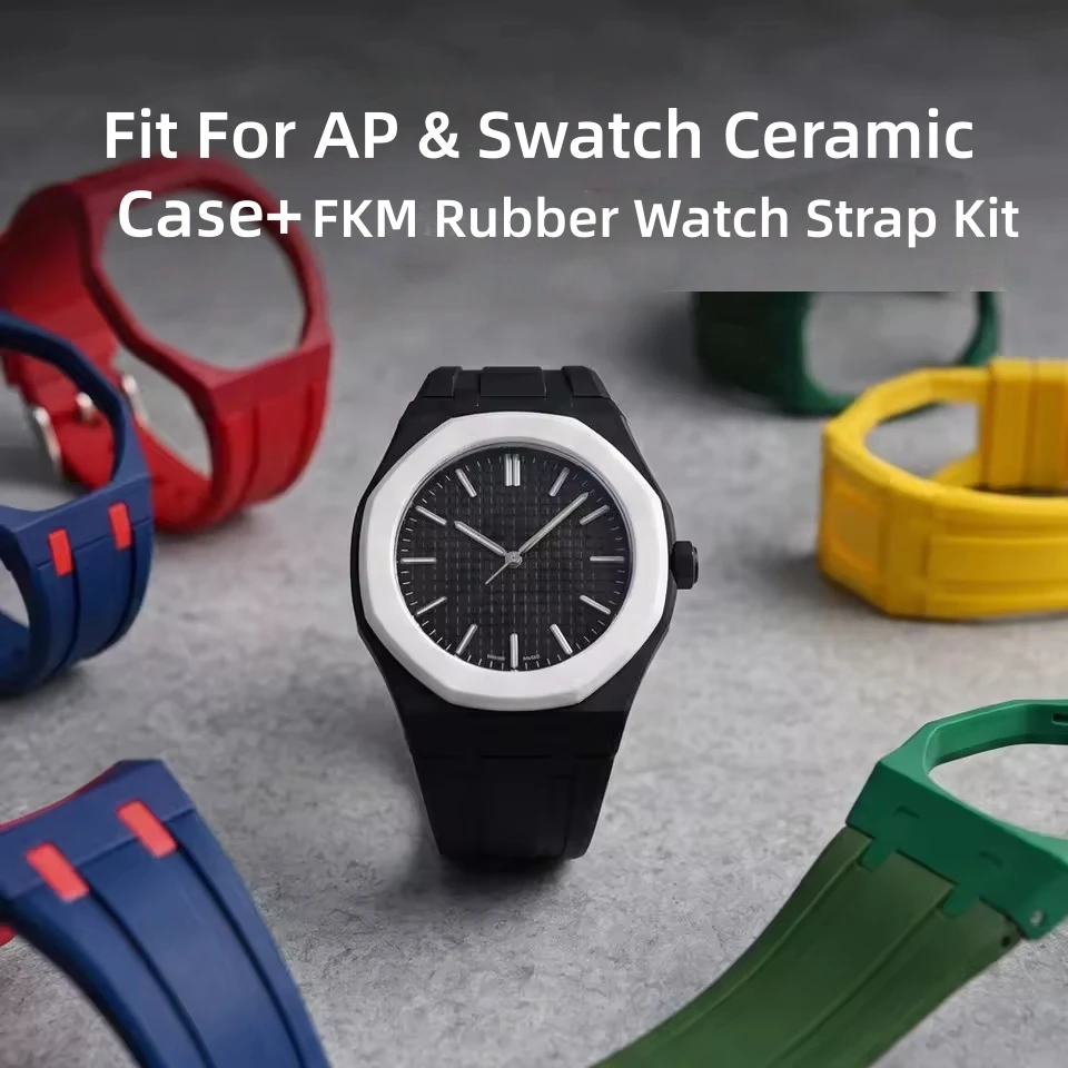 High Quality Ceramic Modification FKM Rubber Strap Kit For Swatch x AP Royal POP Pocket Changer For 3/12 Clock