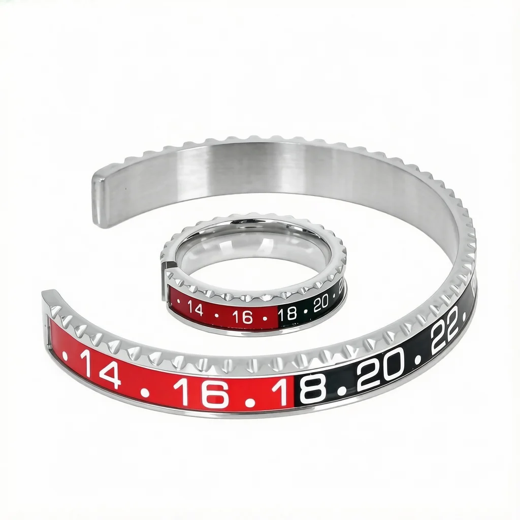 Italian Stainless Steel Speedometer bracelet and Ring Digital Bezel Jewelry Set