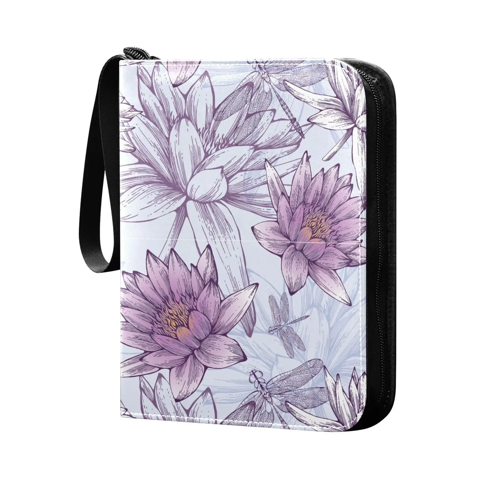 Lilies Dragonflies 4 Pocket Card Binder, 400 Double Sided Pocket Album for Sport Game Cards, Unique Card Collection Storage