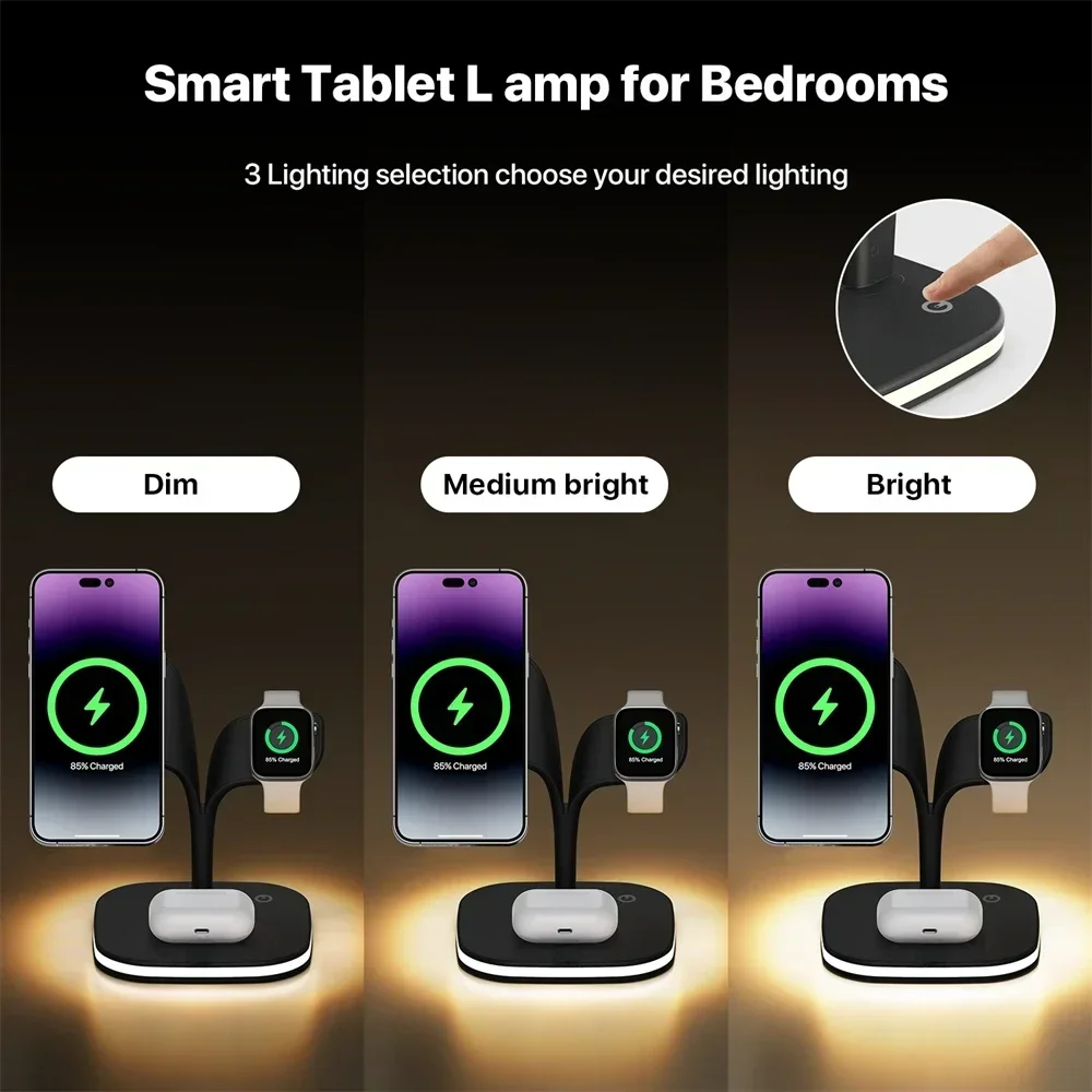 شاحن لاسلكي مغناطيسي 3 في 1 لهاتف iPhone 13/14/15/ Pro Max/12 100% محطة شحن لاسلكية سريعة لساعة Apple/AirPods Pro