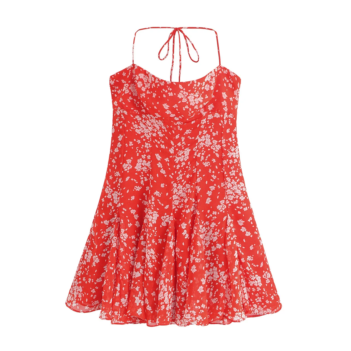 

Women's new fashion sleeveless print wave style wide swing mini dress retro hanging collar women's dress
