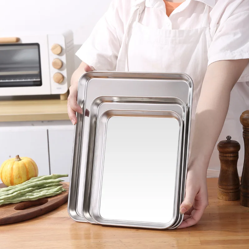 Rectangular Stainless Steel Cake Pan Bread Pizza Oven Tray Muffin Pie Dish Pallet Pastry Baking Tools Kitchen Accessories