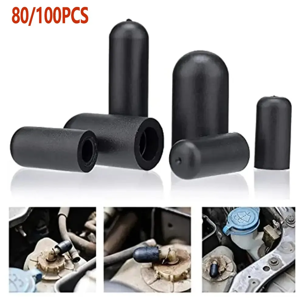80/100Pcs Rubber Vacuum Cap Plug Kit Assorted Vacuum Plugs Hose End Cap High Quality Rubber Vacuum Wire Cap Accessories ﻿