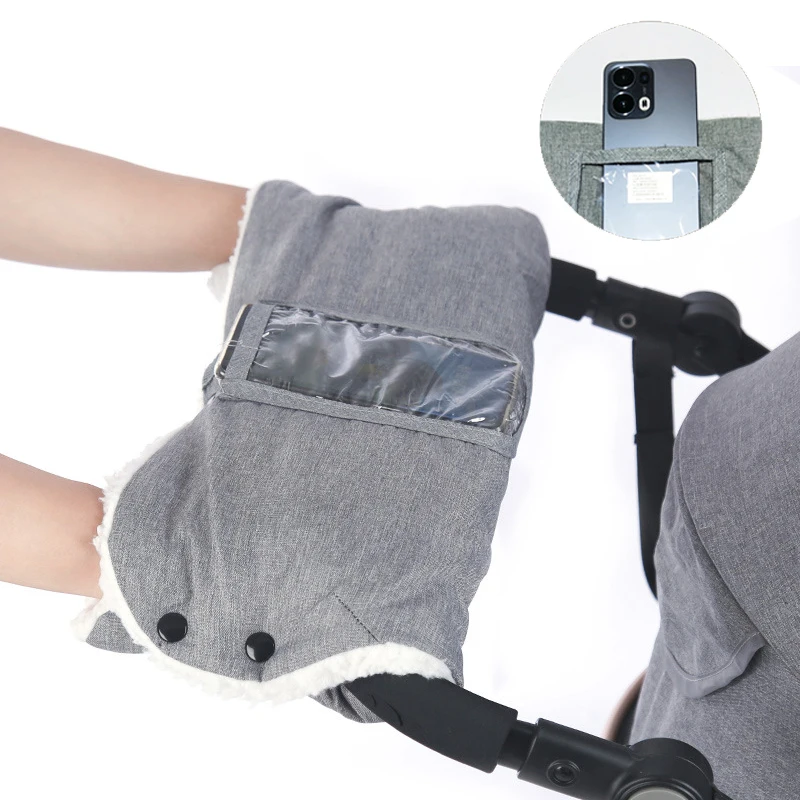 Universal Winter Warm Stroller Gloves With Phone Pocket Wind and Waterproof Newborn Baby Push Chair Glove Stroller Accessories